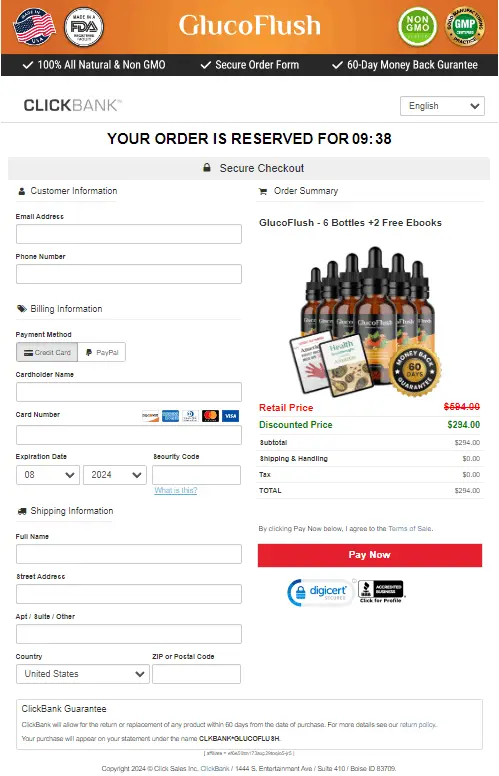 GlucoFlush order page